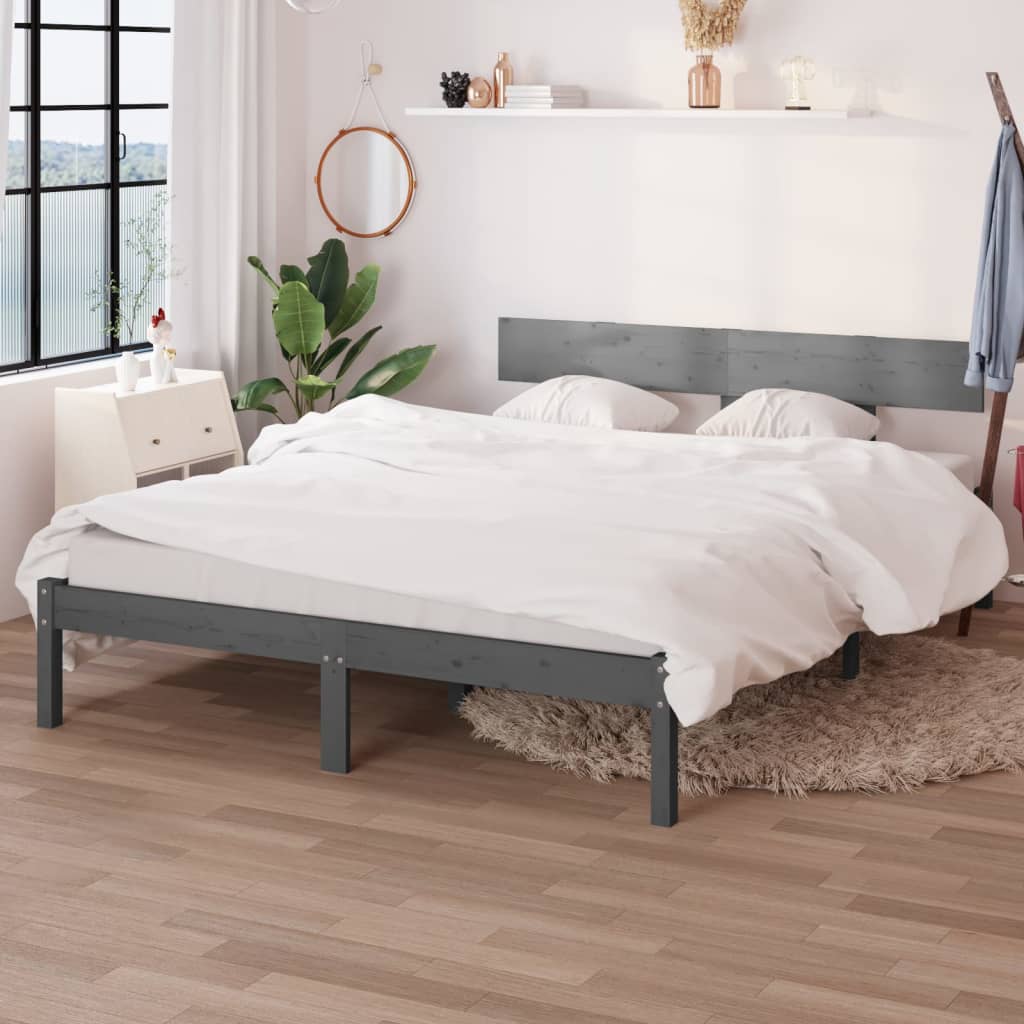 Bedframe Massief Grenenhout 140 x 190 cm Grijs