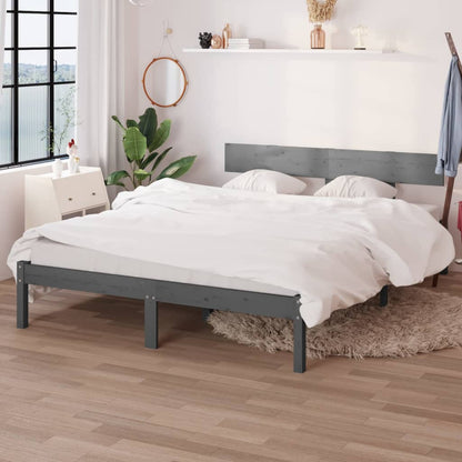 Bedframe Massief Grenenhout 140 x 190 cm Grijs