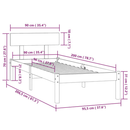 Bedframe Massief Grenenhout 90 x 200 cm Naturel