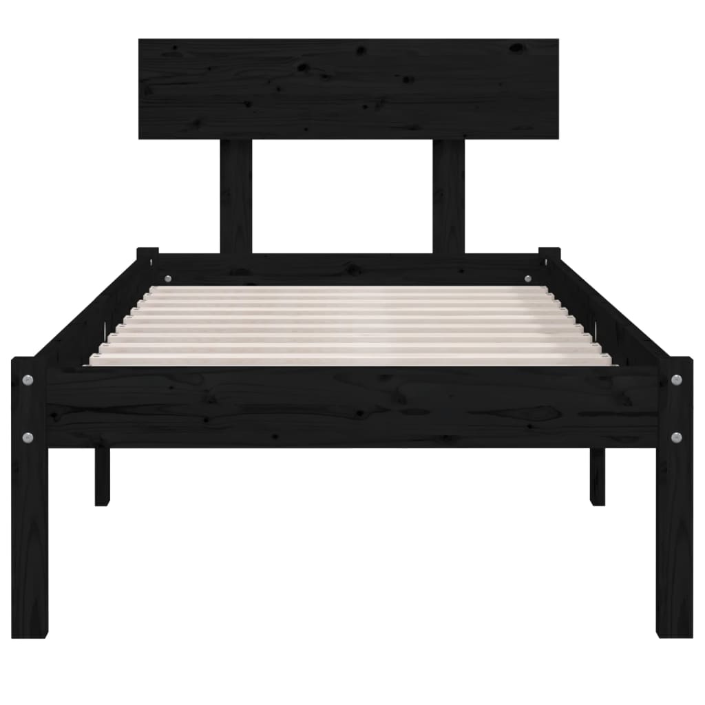 Bedframe Massief Grenenhout 90 x 200 cm Zwart