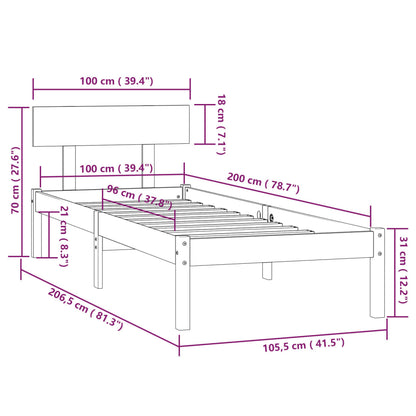 Bedframe Massief Grenenhout 100 x 200 cm Wit