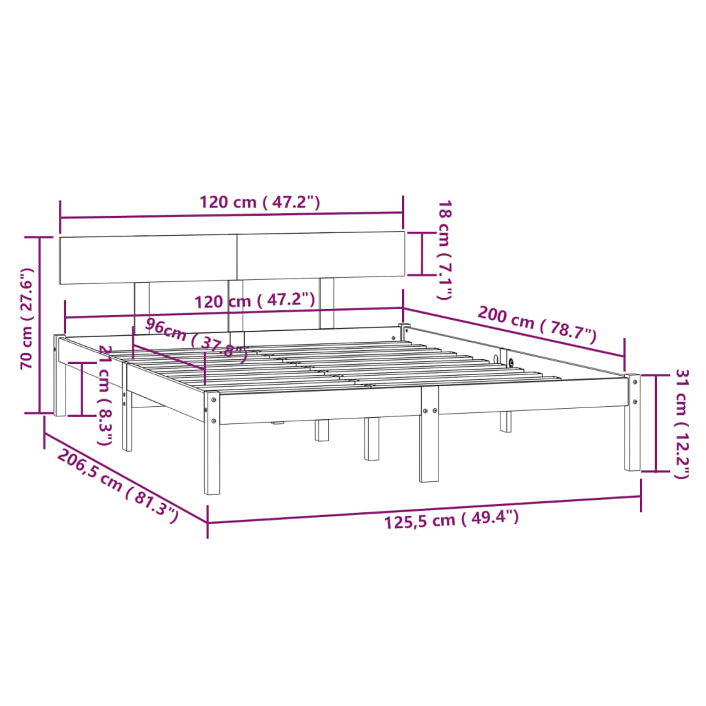 Bedframe Massief Grenenhout 120 x 200 cm Wit