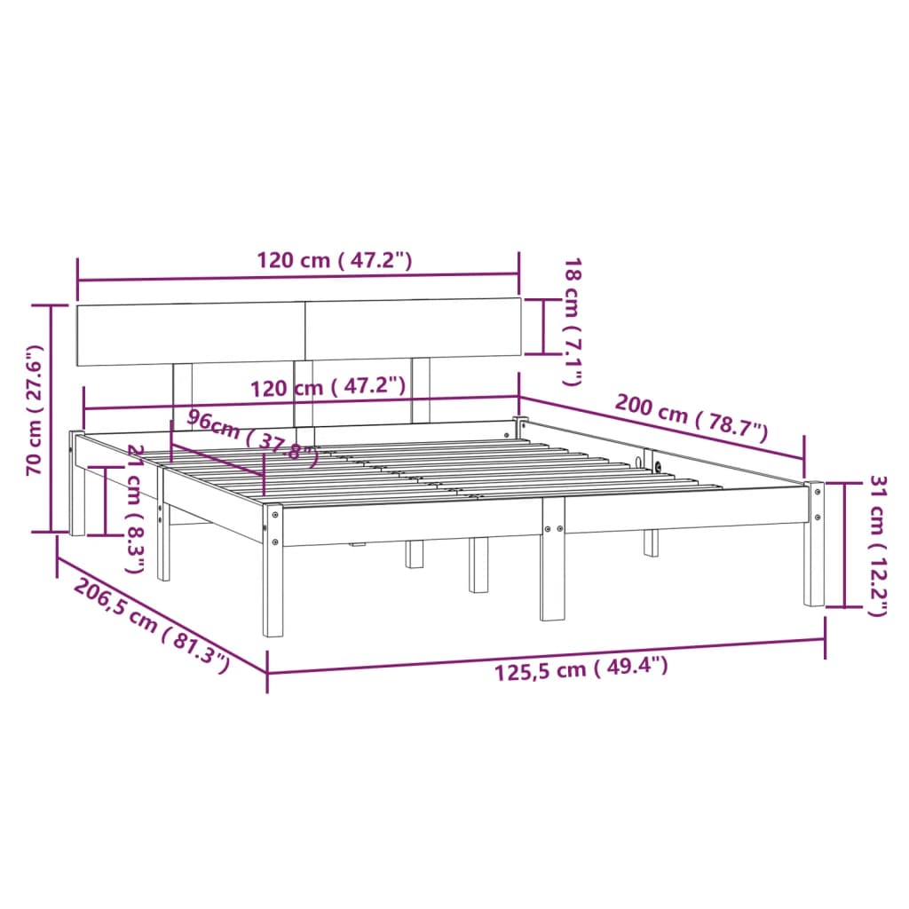 Bedframe Massief Grenenhout 120 x 200 cm Zwart