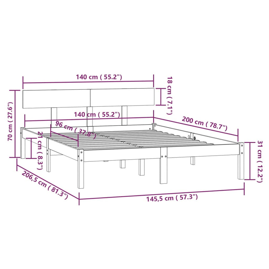 Bedframe Massief Grenenhout 140 x 200 cm Naturel