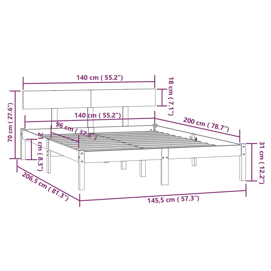 Bedframe Massief Grenenhout 140 x 200 cm Wit