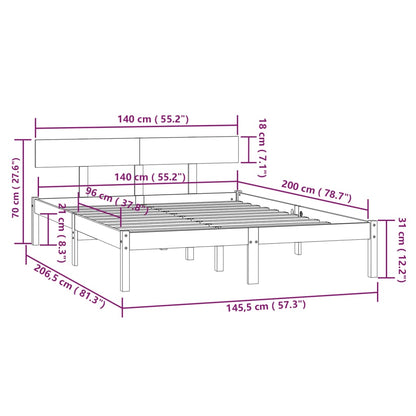 Bedframe Massief Grenenhout 140 x 200 cm Zwart