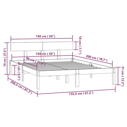 Bedframe Massief Grenenhout Uk King 150 x 200 cm Wit