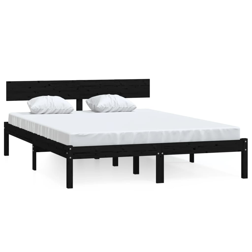 Bedframe Massief Grenenhout Uk King 150 x 200 cm Zwart