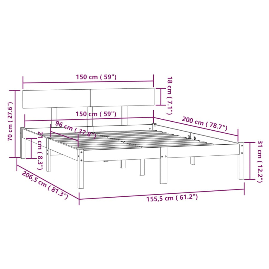 Bedframe Massief Grenenhout Uk King 150 x 200 cm Zwart