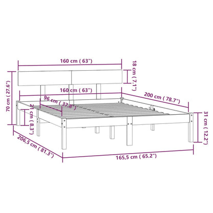 Bedframe Massief Grenenhout 160 x 200 cm Wit