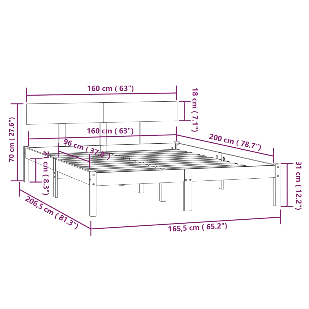 Bedframe Massief Grenenhout 160 x 200 cm Zwart