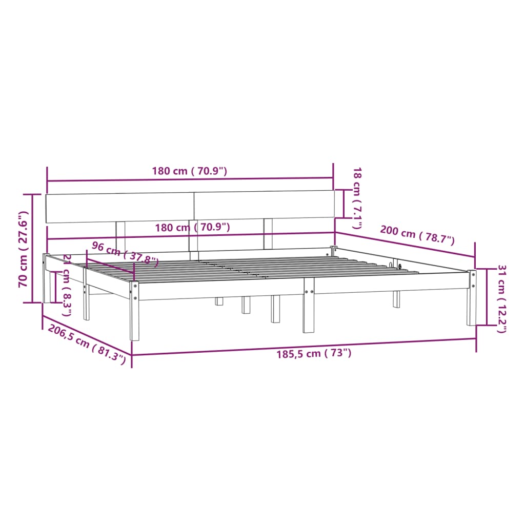 Bedframe Massief Grenenhout Uk Super King 180 x 200 cm Wit