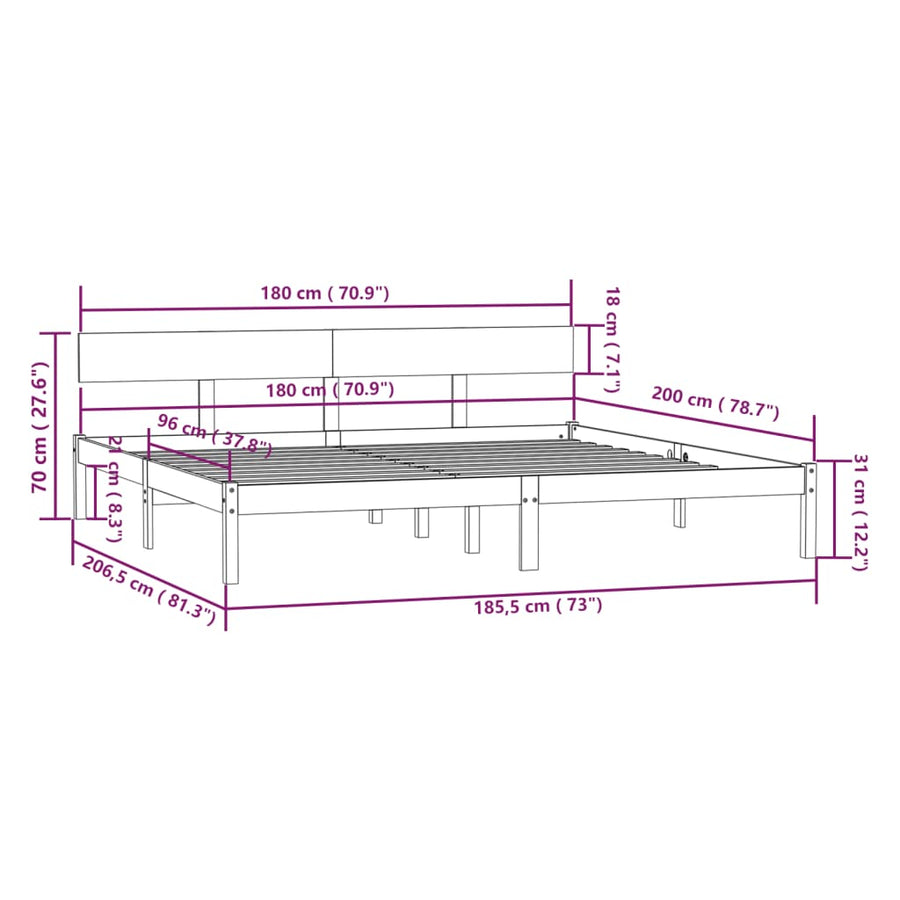 Bedframe Massief Grenenhout Uk Super King 180 x 200 cm Zwart
