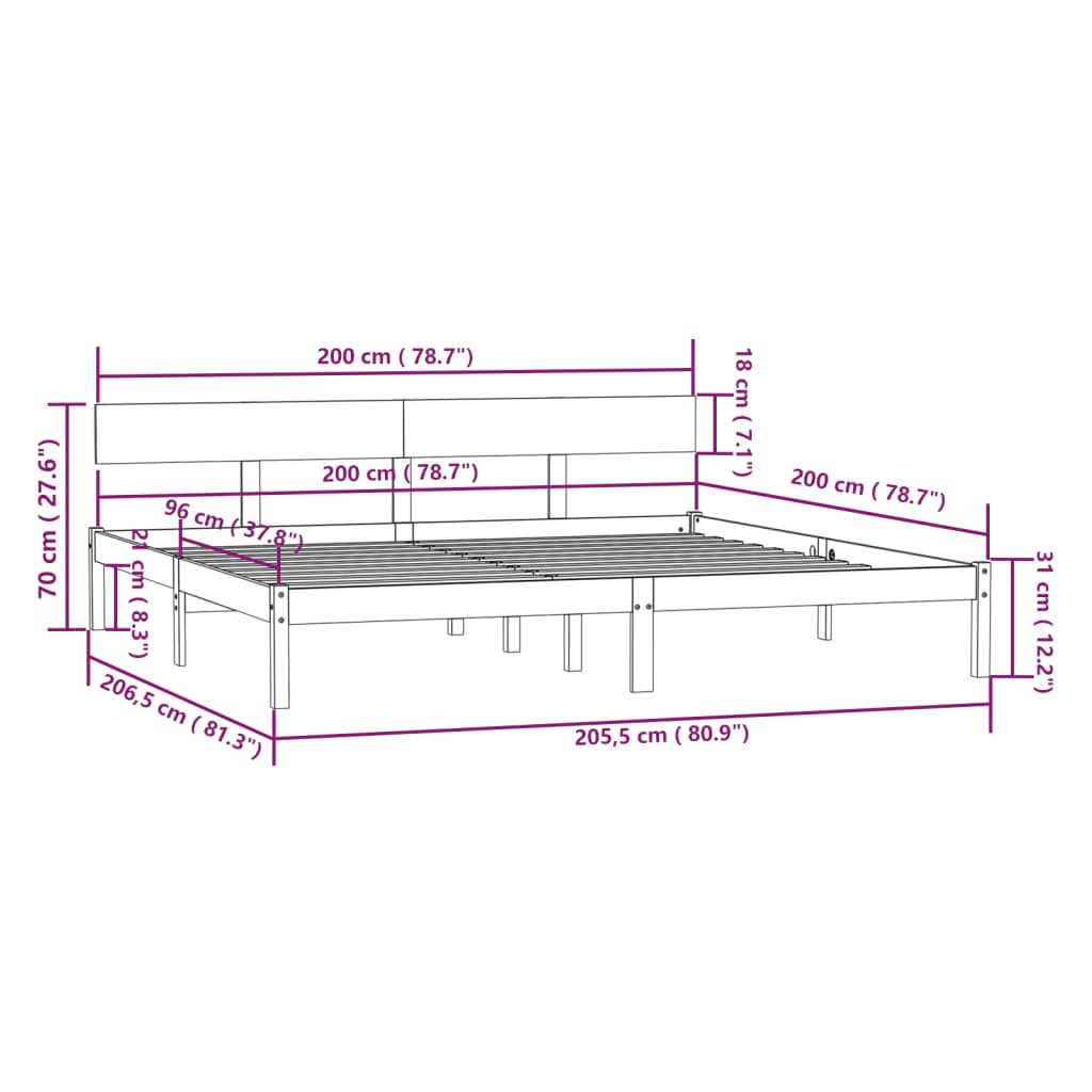 Bedframe Massief Grenenhout 200 x 200 cm Naturel