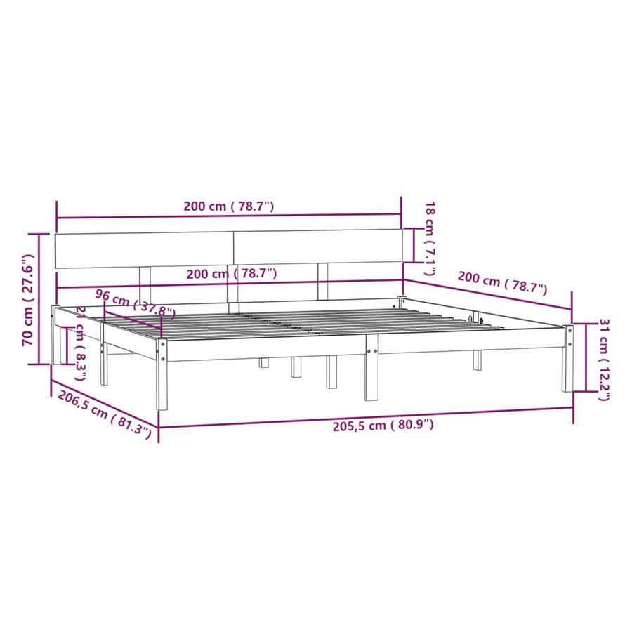 Bedframe Massief Grenenhout 200 x 200 cm Naturel