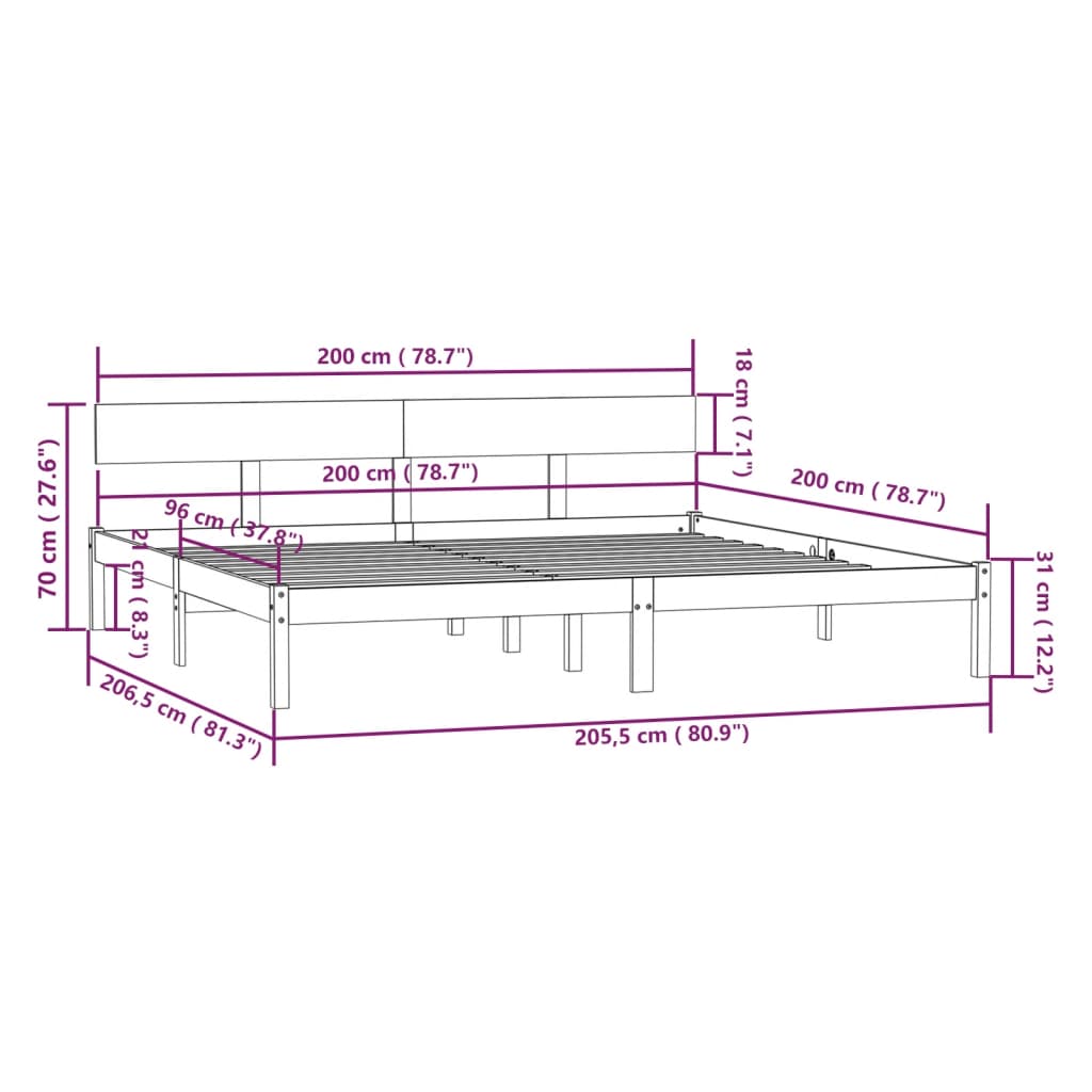 Bedframe Massief Grenenhout 200 x 200 cm Grijs