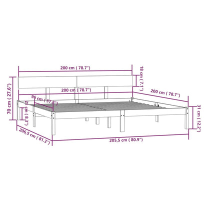 Bedframe Massief Grenenhout 200 x 200 cm Grijs