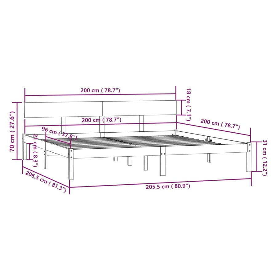 Bedframe Massief Grenenhout 200 x 200 cm Grijs