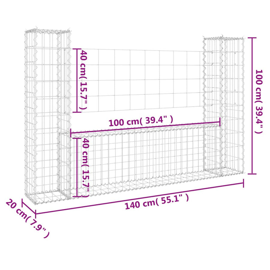 Schanskorf U-Vormig Met 2 Palen Ijzer 140 x 20 x 100 cm