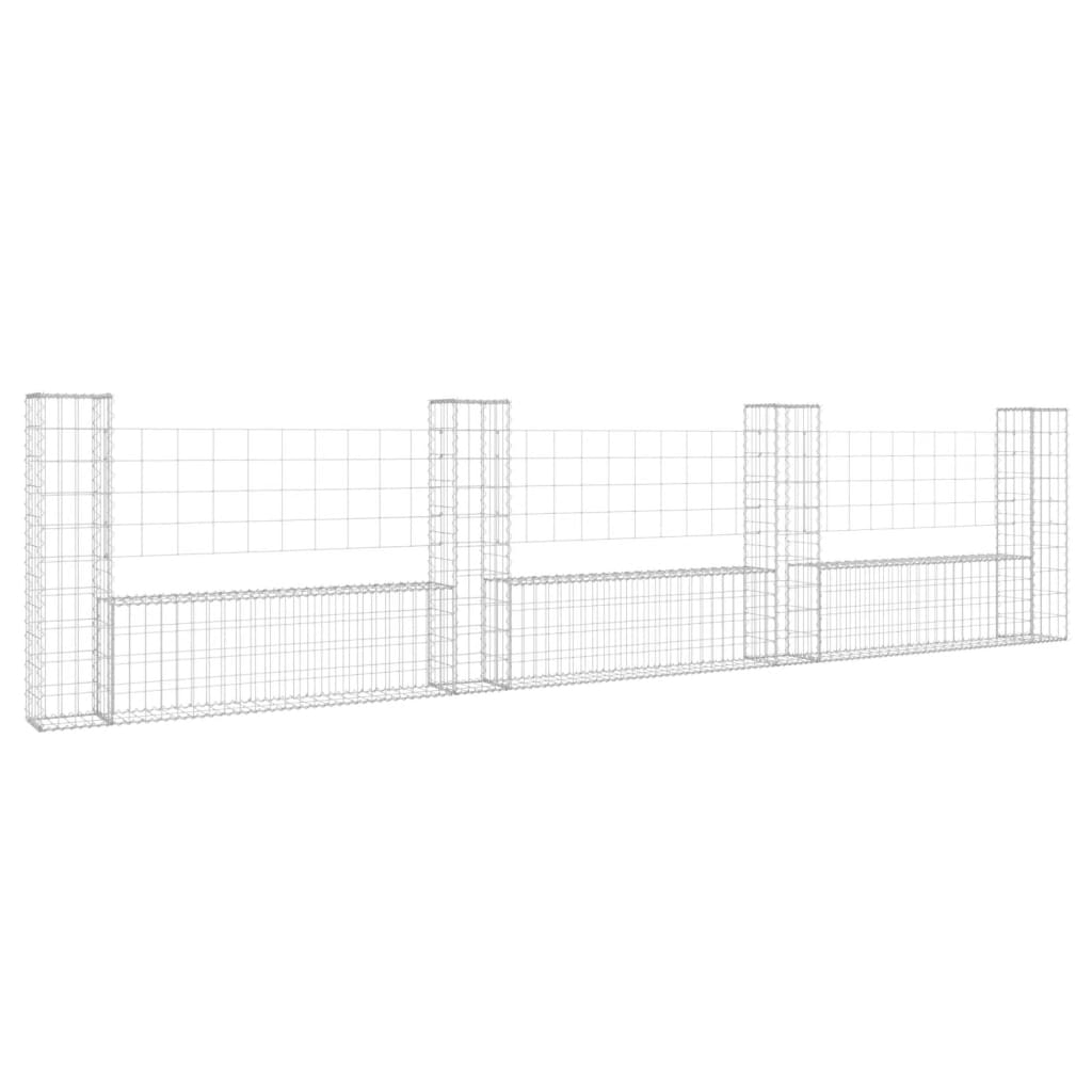 Schanskorf U-vormig met 4 palen 380x20x100 cm ijzer 380 x 20 x 100 cm