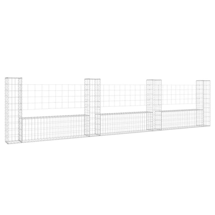 Schanskorf U-vormig met 4 palen 380x20x100 cm ijzer 380 x 20 x 100 cm
