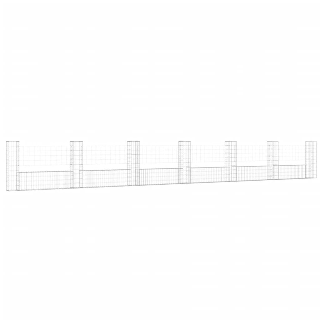 Schanskorf U-vormig met 7 palen 740x20x100 cm ijzer 740 x 20 x 100 cm