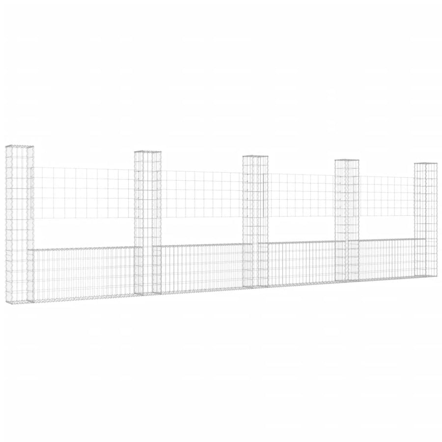 Schanskorf U-vormig met 5 palen 500x20x150 cm ijzer 500 x 20 x 150 cm