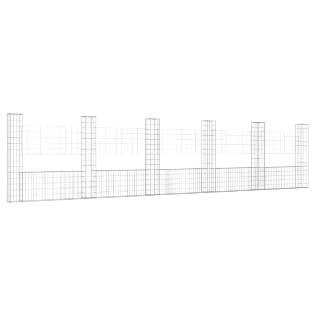 Schanskorf U-vormig met 6 palen 620x20x150 cm ijzer 620 x 20 x 150 cm