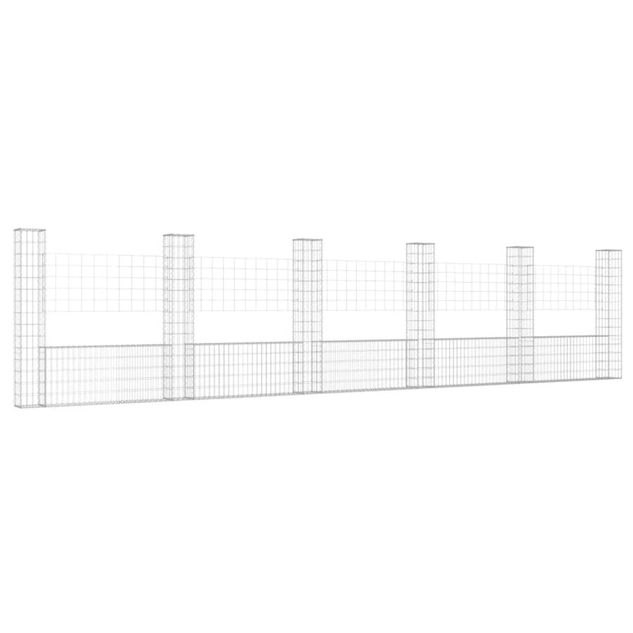 Schanskorf U-vormig met 6 palen 620x20x150 cm ijzer 620 x 20 x 150 cm