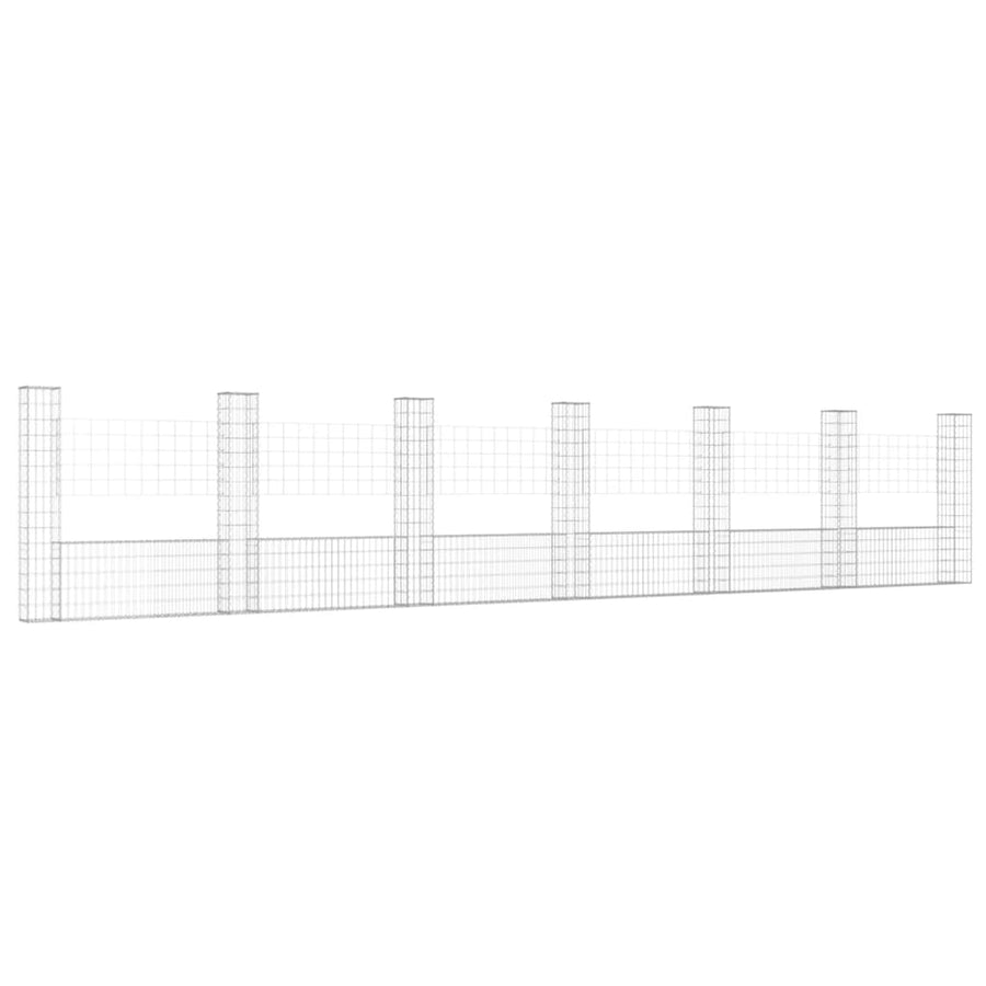 Schanskorf U-vormig met 7 palen 740x20x150 cm ijzer 740 x 20 x 150 cm