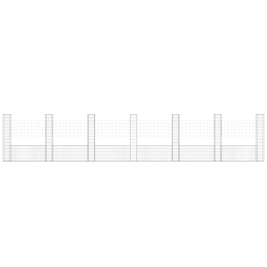 Schanskorf U-vormig met 7 palen 740x20x150 cm ijzer 740 x 20 x 150 cm