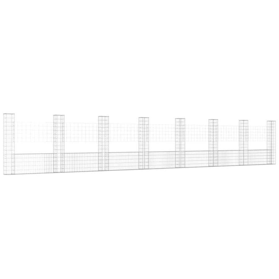 Schanskorf U-vormig met 8 palen 860x20x150 cm ijzer 860 x 20 x 150 cm