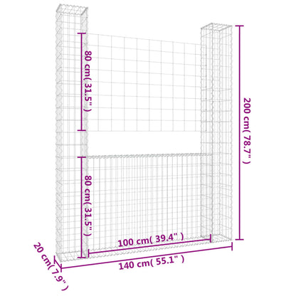 Schanskorf U-vormig met 2 palen 140x20x200 cm ijzer 140 x 20 x 200 cm