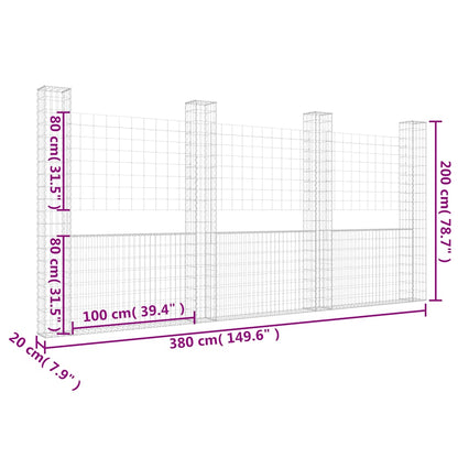 Schanskorf U-Vormig Met 4 Palen Ijzer 380 x 20 x 200 cm