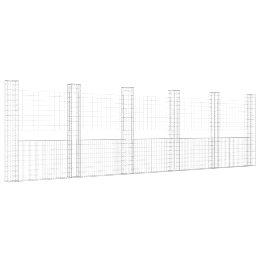 Schanskorf U-vormig met 6 palen 620x20x200 cm ijzer 620 x 20 x 200 cm