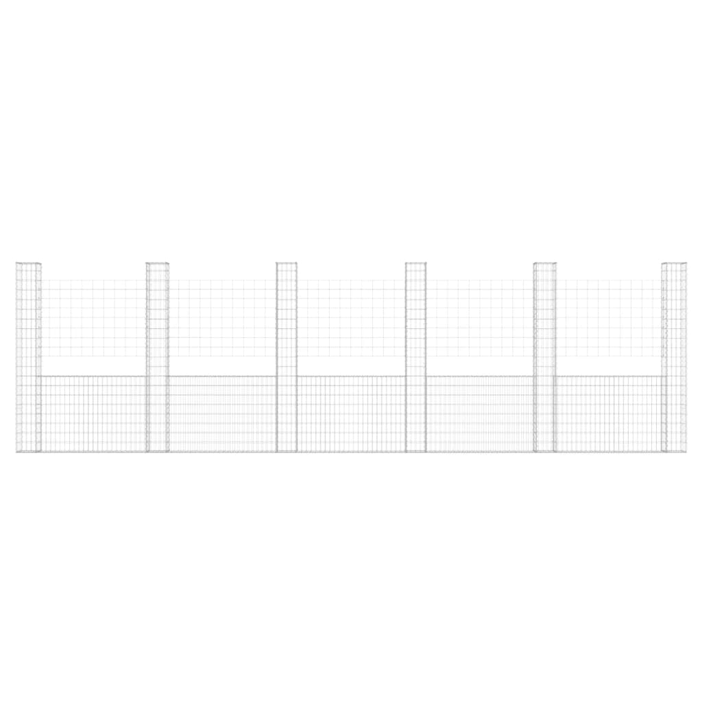 Schanskorf U-vormig met 6 palen 620x20x200 cm ijzer 620 x 20 x 200 cm