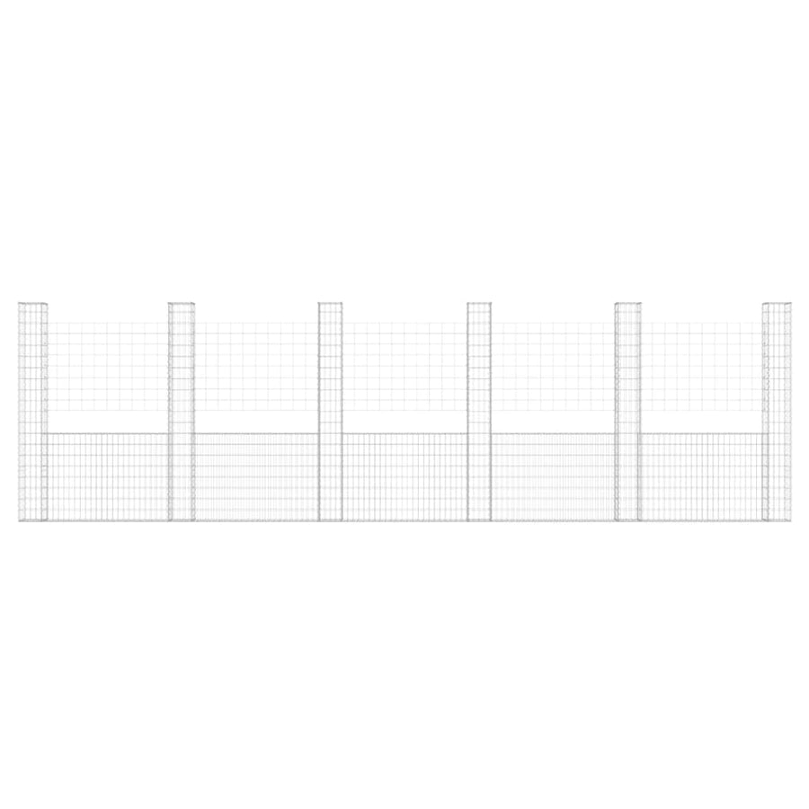 Schanskorf U-vormig met 6 palen 620x20x200 cm ijzer 620 x 20 x 200 cm