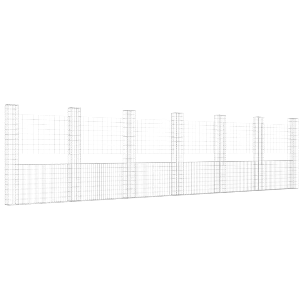 Schanskorf U-vormig met 7 palen 740x20x200 cm ijzer 740 x 20 x 200 cm