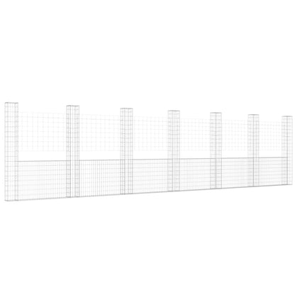 Schanskorf U-vormig met 7 palen 740x20x200 cm ijzer 740 x 20 x 200 cm