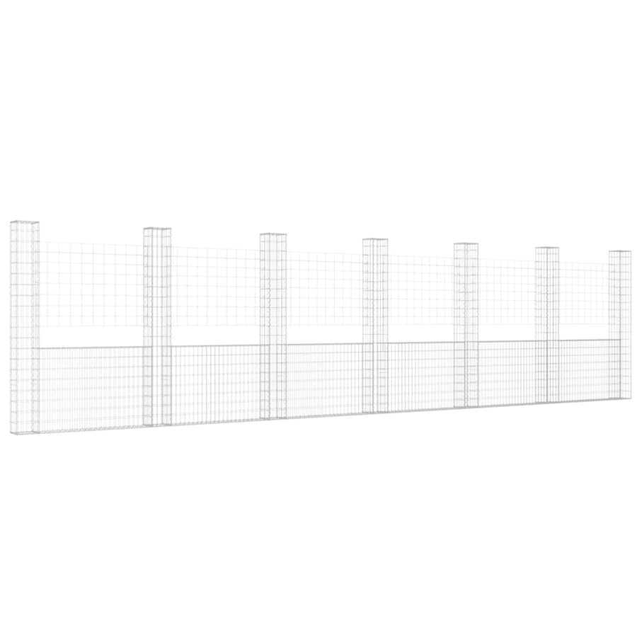 Schanskorf U-vormig met 7 palen 740x20x200 cm ijzer 740 x 20 x 200 cm