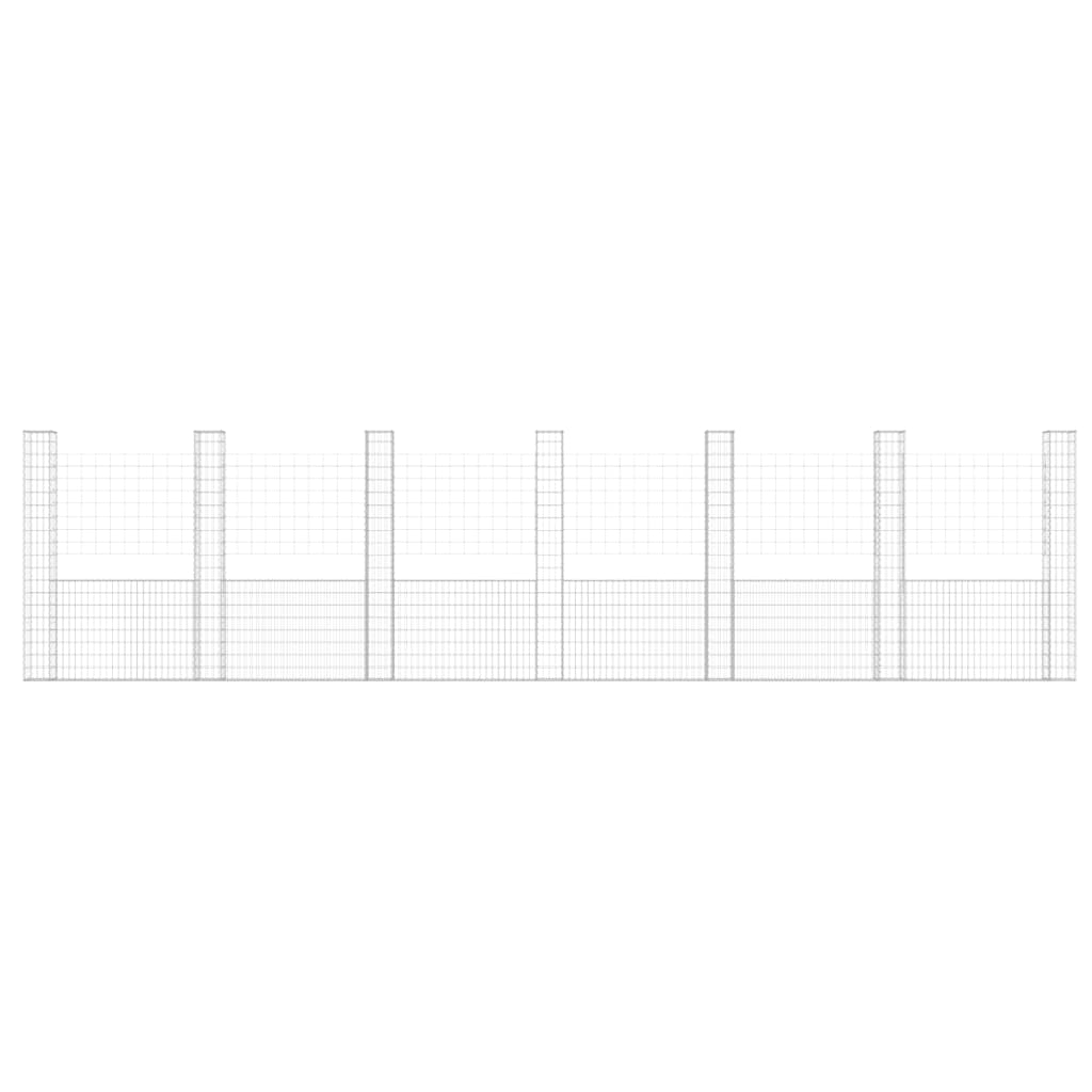 Schanskorf U-vormig met 7 palen 740x20x200 cm ijzer 740 x 20 x 200 cm