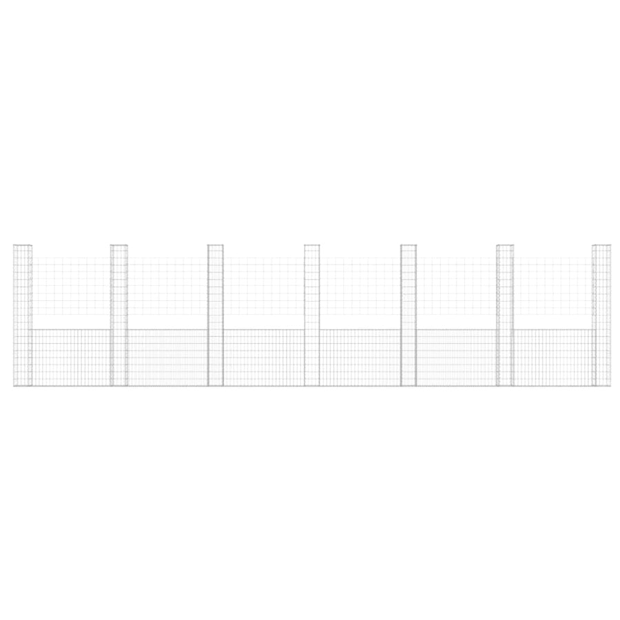Schanskorf U-vormig met 7 palen 740x20x200 cm ijzer 740 x 20 x 200 cm