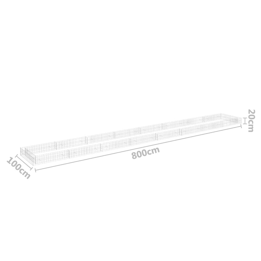 Gabion Plantenbak Verhoogd Gegalvaniseerd Staal 800 x 100 x 20 cm