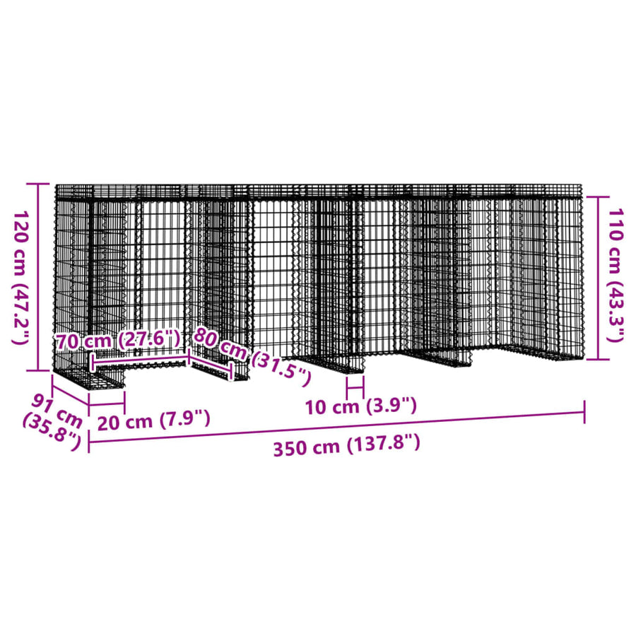 Schanskorf Voor Vuilnisbak 350X91X120 Cm Gegalvaniseerd Ijzer 4 containers