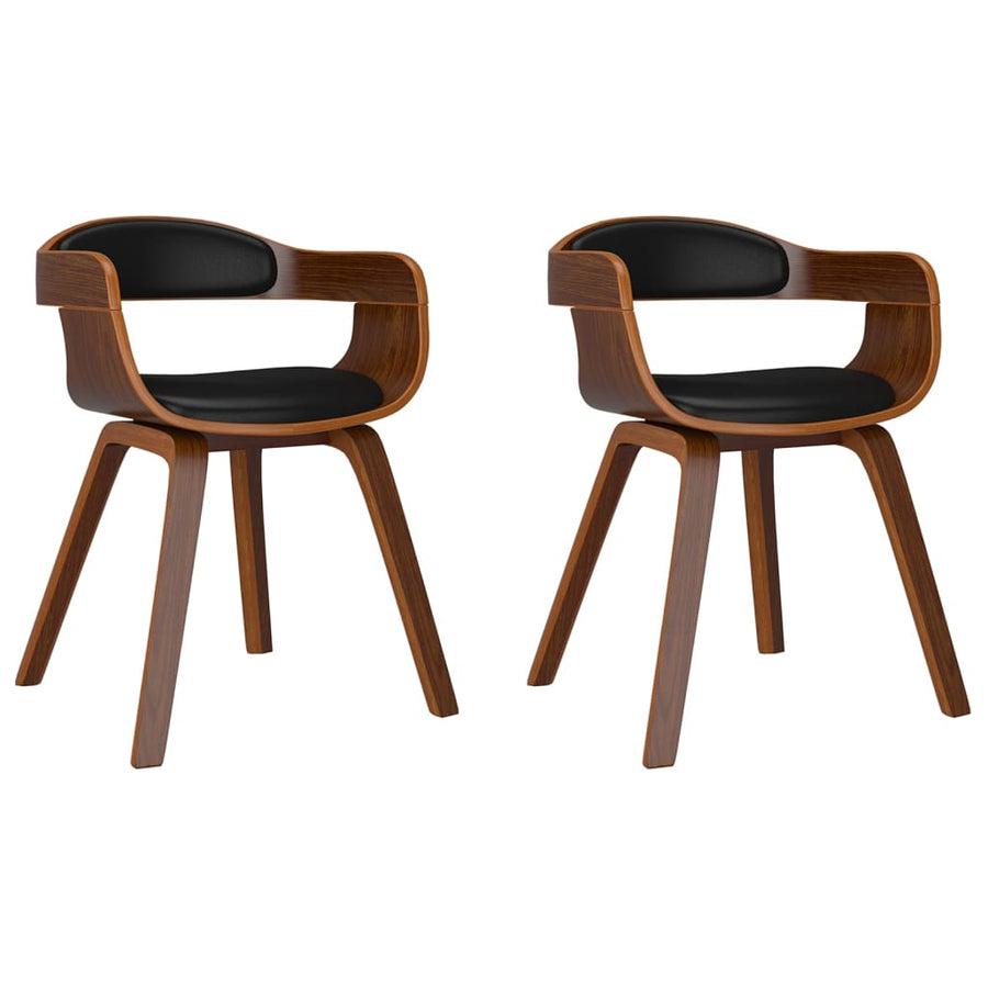 Eetkamerstoelen Gebogen Hout En Kunstleer 2 Zwart en donkerbruin