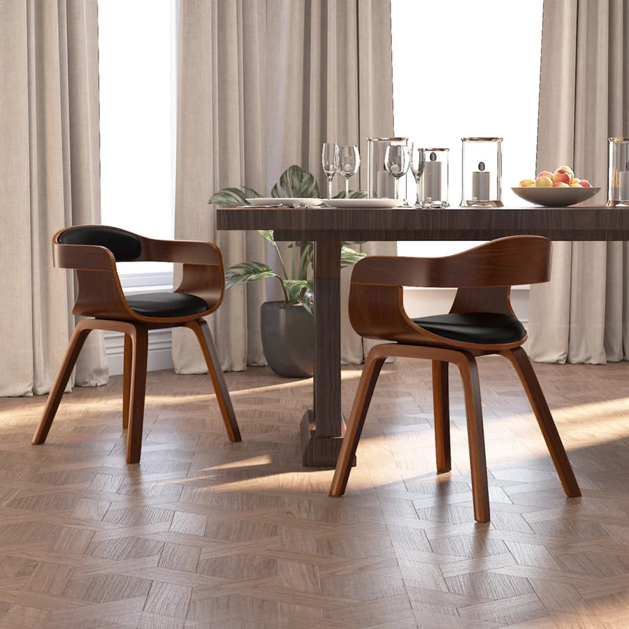 Eetkamerstoelen Gebogen Hout En Kunstleer 2 Zwart en donkerbruin