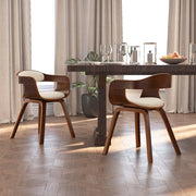 Eetkamerstoelen 2 st gebogen hout kunstleer crème