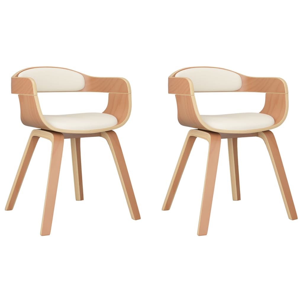 Eetkamerstoelen Gebogen Hout En Kunstleer Kleurig 2 Crème en lichtbruin