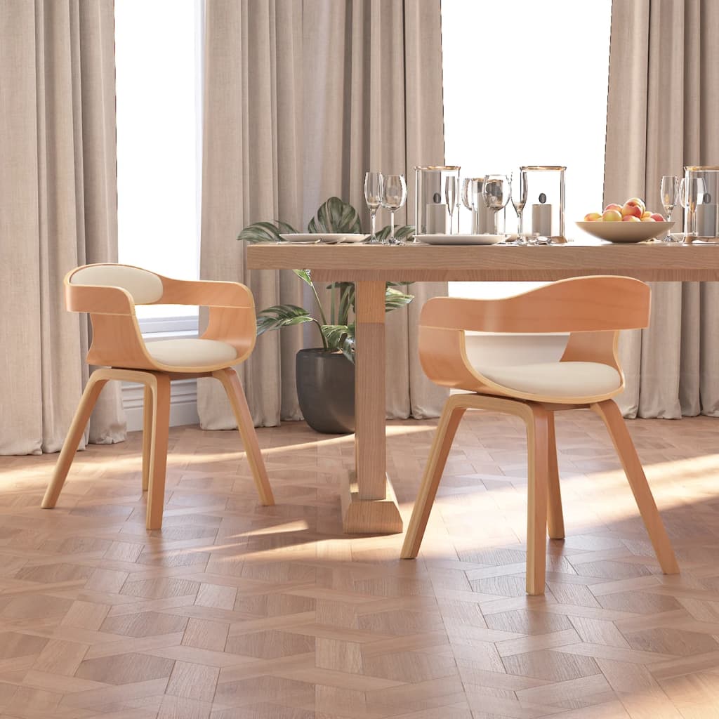 Eetkamerstoelen Gebogen Hout En Kunstleer Kleurig 2 Crème en lichtbruin