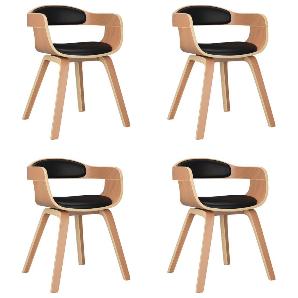 Eetkamerstoelen 4 st gebogen hout en kunstleer zwart